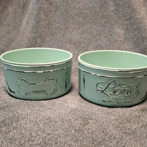 Aqua Dog Bowls with Bone Design